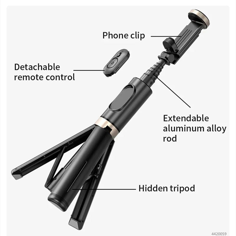 Photography With Iphone 15 - Faltbarer Bluetooth-Selfie-Stick, kabelloses Stativ mit Auslöser,